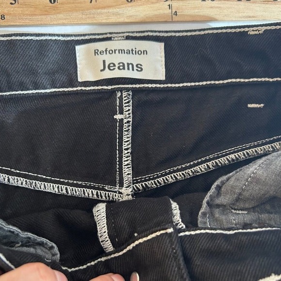 Reformation Cowboy High Rise Straight Jeans Womens 28 Black Contrast Stitch - Picture 3 of 9